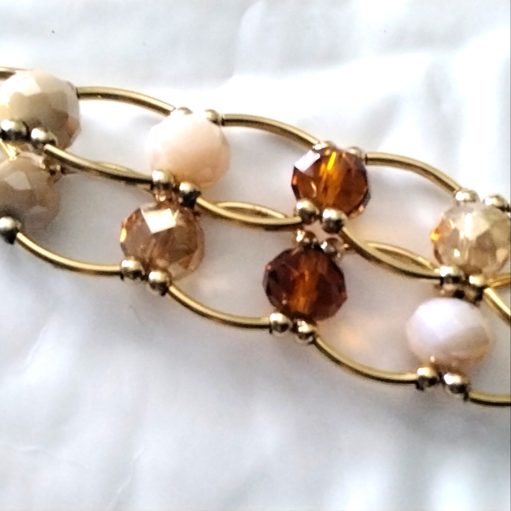 Simple Gold Rose Gold Chain Stretch Bracelet with Crystal Glass Beads